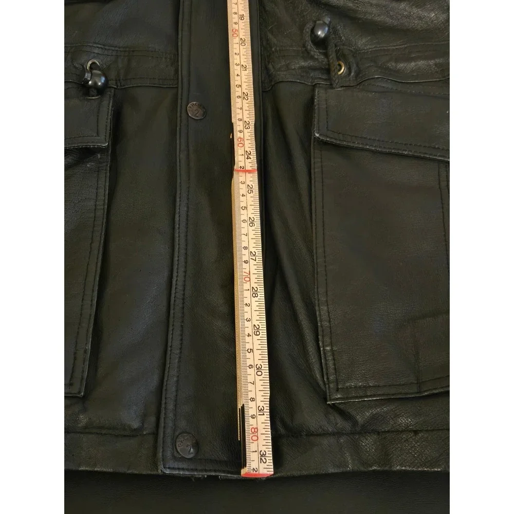 Phase 2 Mens Large Black Leather Field Jacket Multi Pocket Utility Coat Bomber